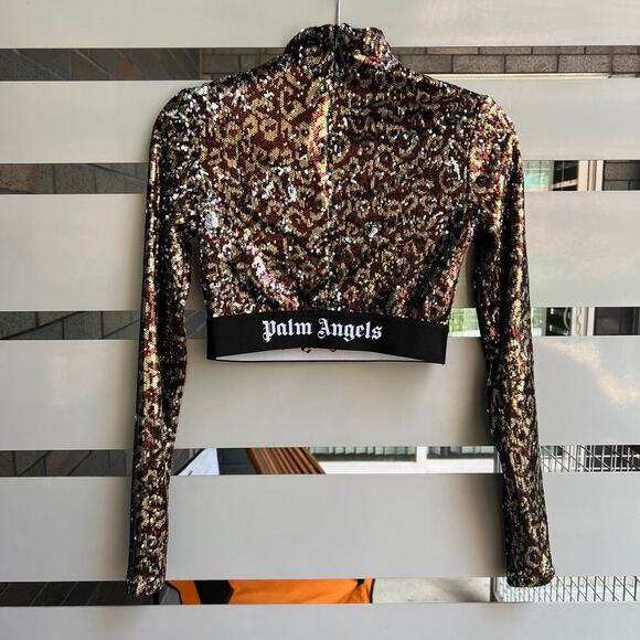 NWT Palm Angels Leopard Sequined Mockneck Crop Top Size XS - Picture 3 of 7